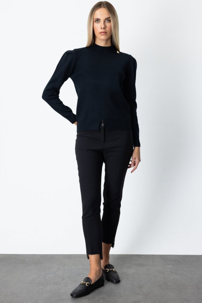 ON TRİKO Dik Yaka Düğme Detaylı Kazak 65331 - Siyah