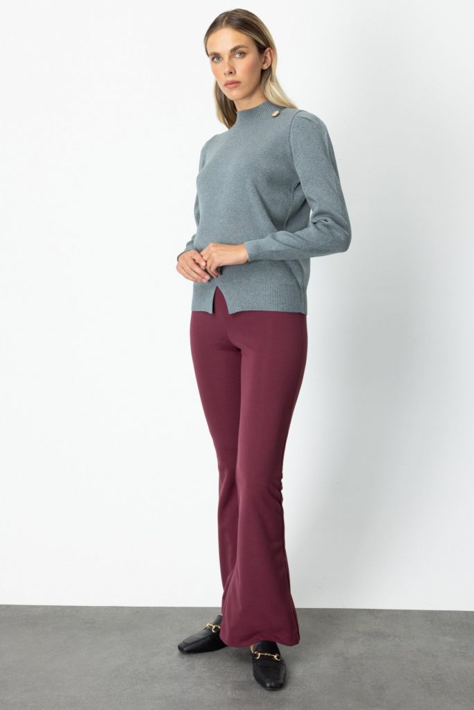 ON TRİKO Dik Yaka Düğme Detaylı Kazak 65331 - GRİ