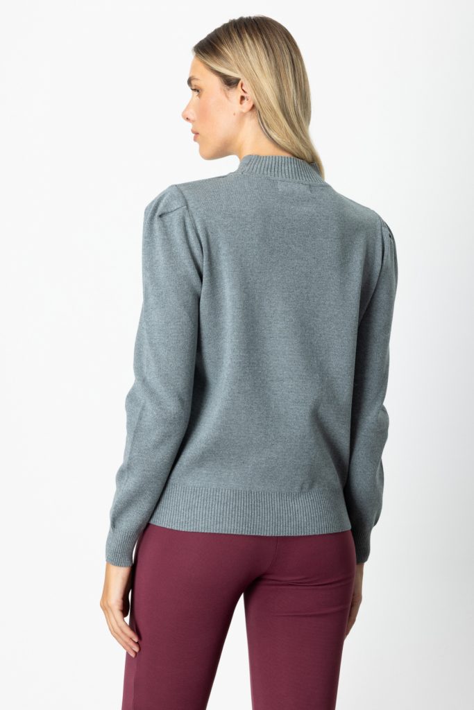 ON TRİKO Dik Yaka Düğme Detaylı Kazak 65331 - GRİ