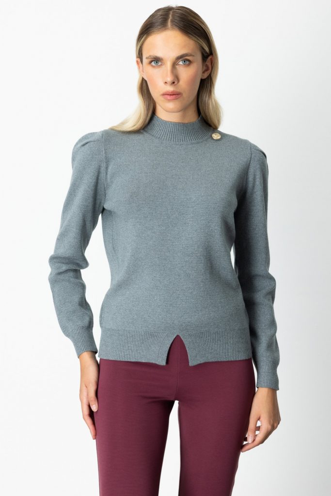 ON TRİKO Dik Yaka Düğme Detaylı Kazak 65331 - GRİ