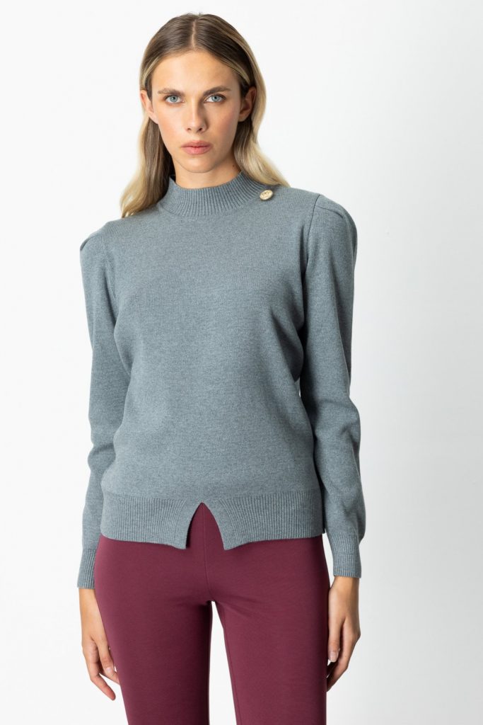 ON TRİKO Dik Yaka Düğme Detaylı Kazak 65331 - GRİ