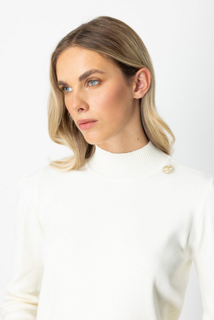 ON TRİKO Dik Yaka Düğme Detaylı Kazak 65331 - EKRU