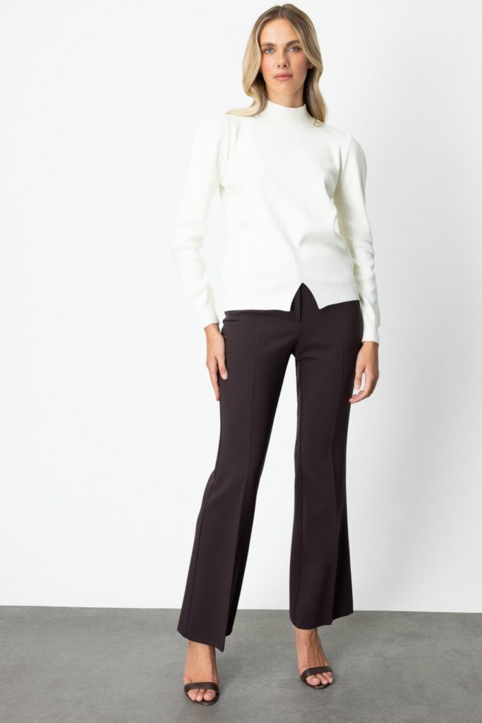 ON TRİKO Dik Yaka Düğme Detaylı Kazak 65331 - EKRU