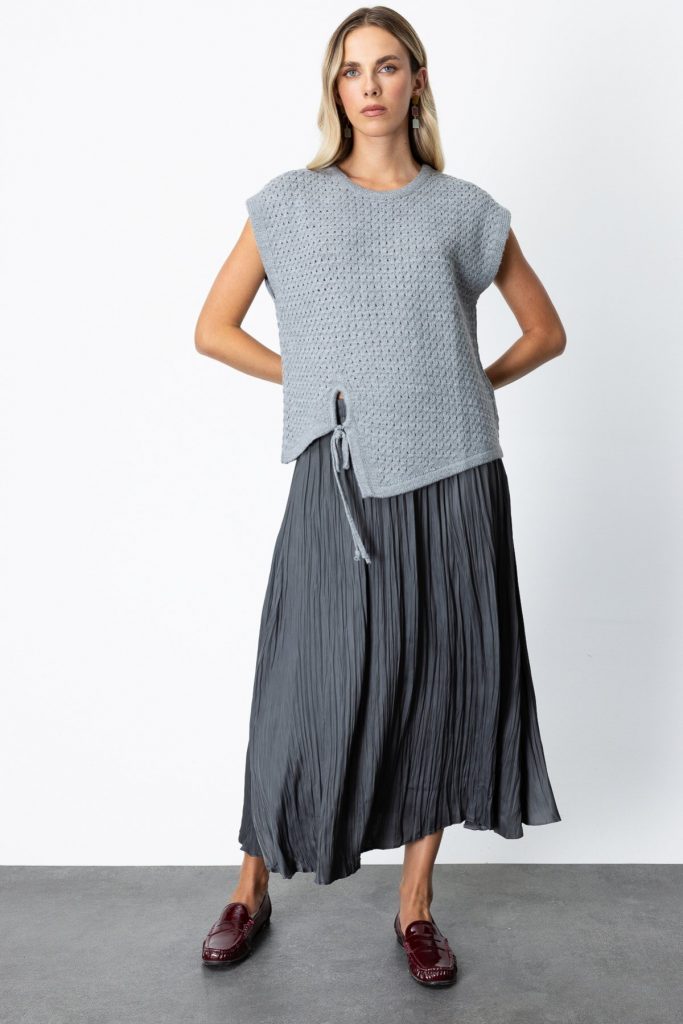 ON TRİKO Önü Bağlamalı Süveter 65337 - GRİ