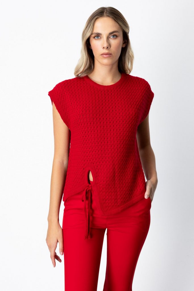 ON TRİKO Önü Bağlamalı Süveter 65337 - KIRMIZI