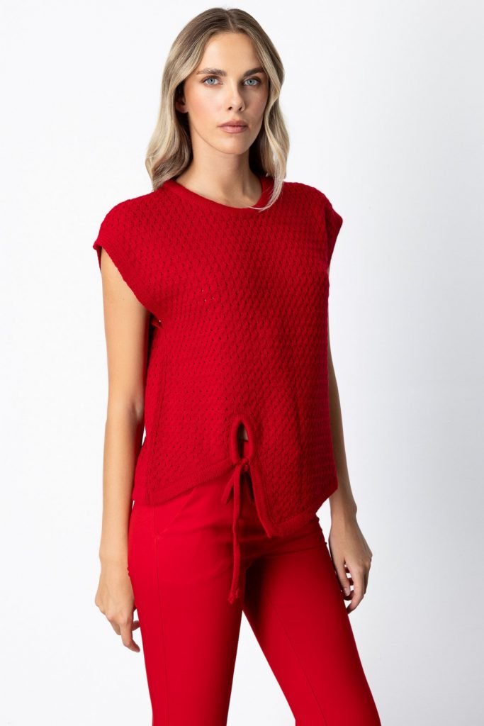 ON TRİKO Önü Bağlamalı Süveter 65337 - KIRMIZI