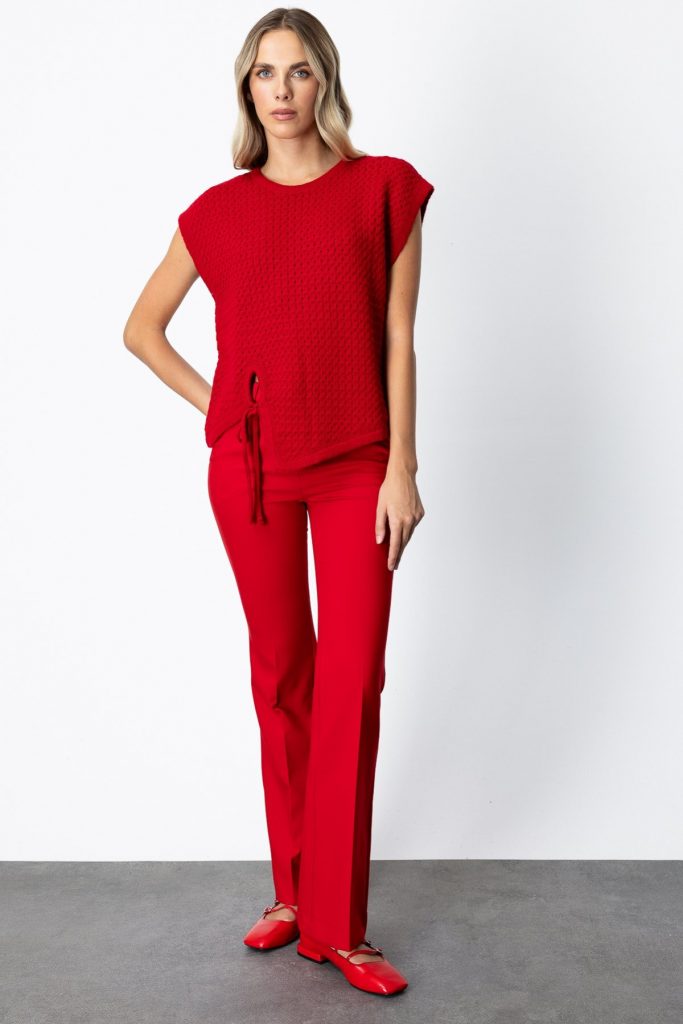 ON TRİKO Önü Bağlamalı Süveter 65337 - KIRMIZI