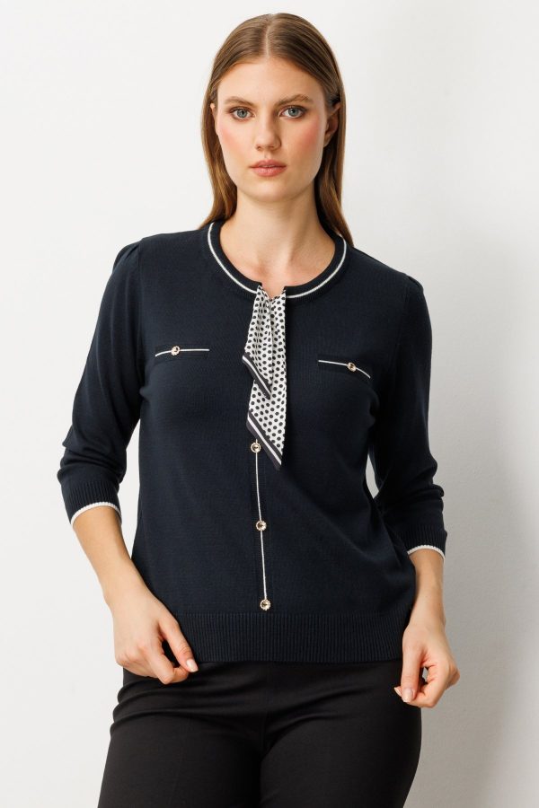 ON TRİKO Yakası Fularlı Triko Kazak 65352