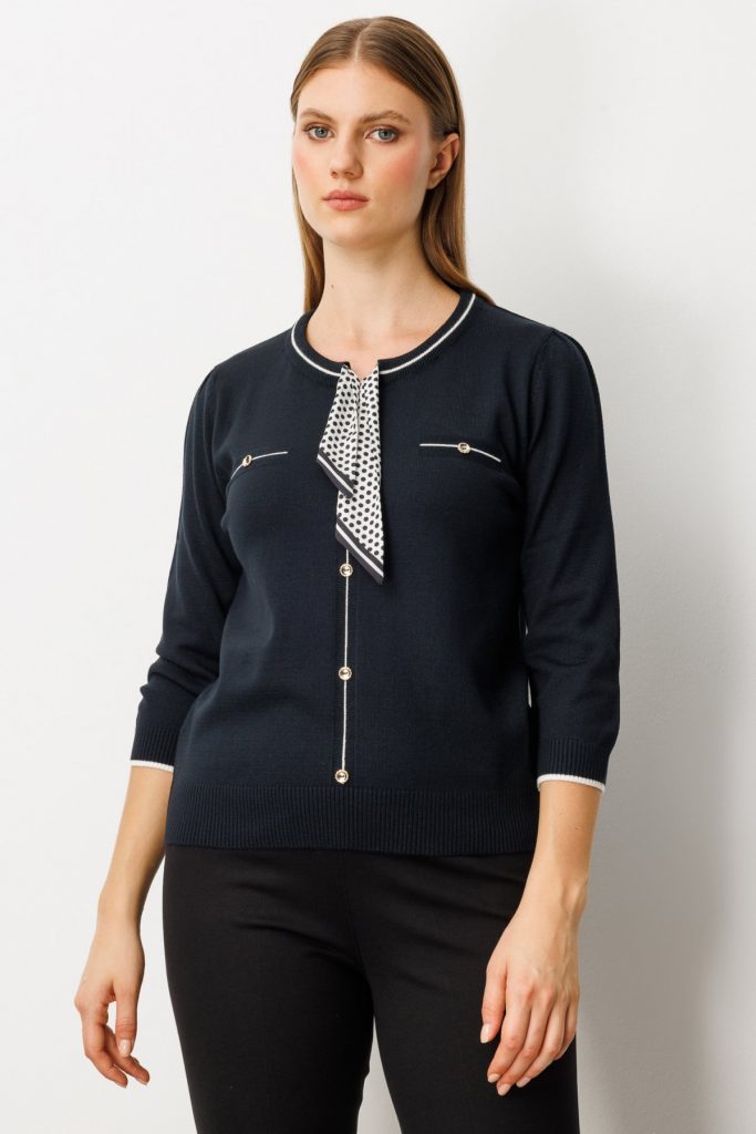 ON TRİKO Yakası Fularlı Triko Kazak 65352