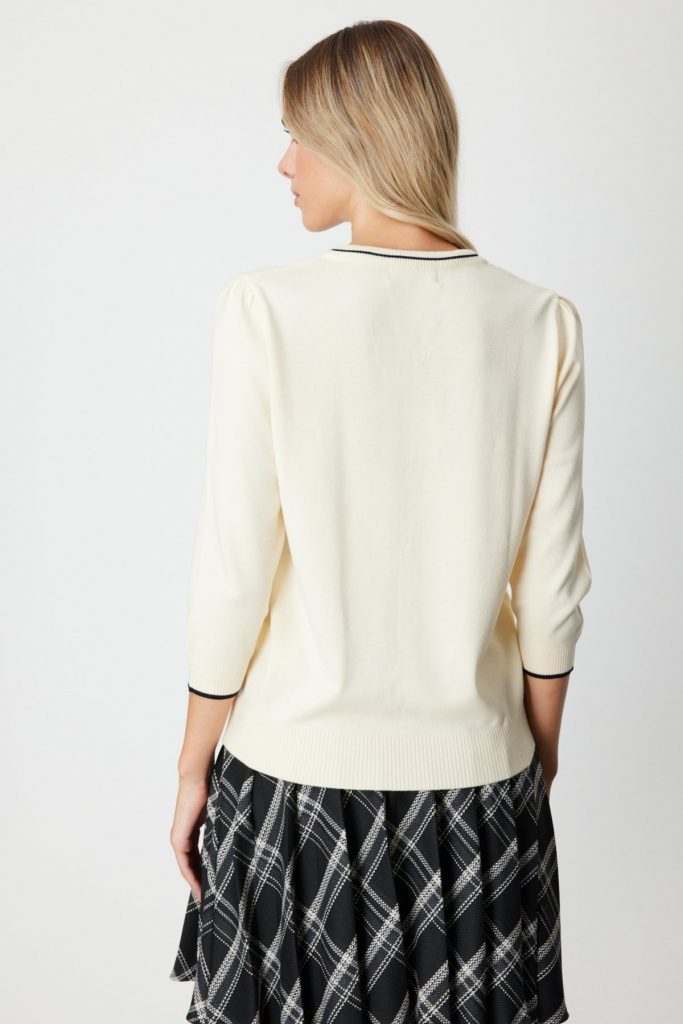 ON TRİKO Yakası Fularlı Triko Kazak 65352 - KREM