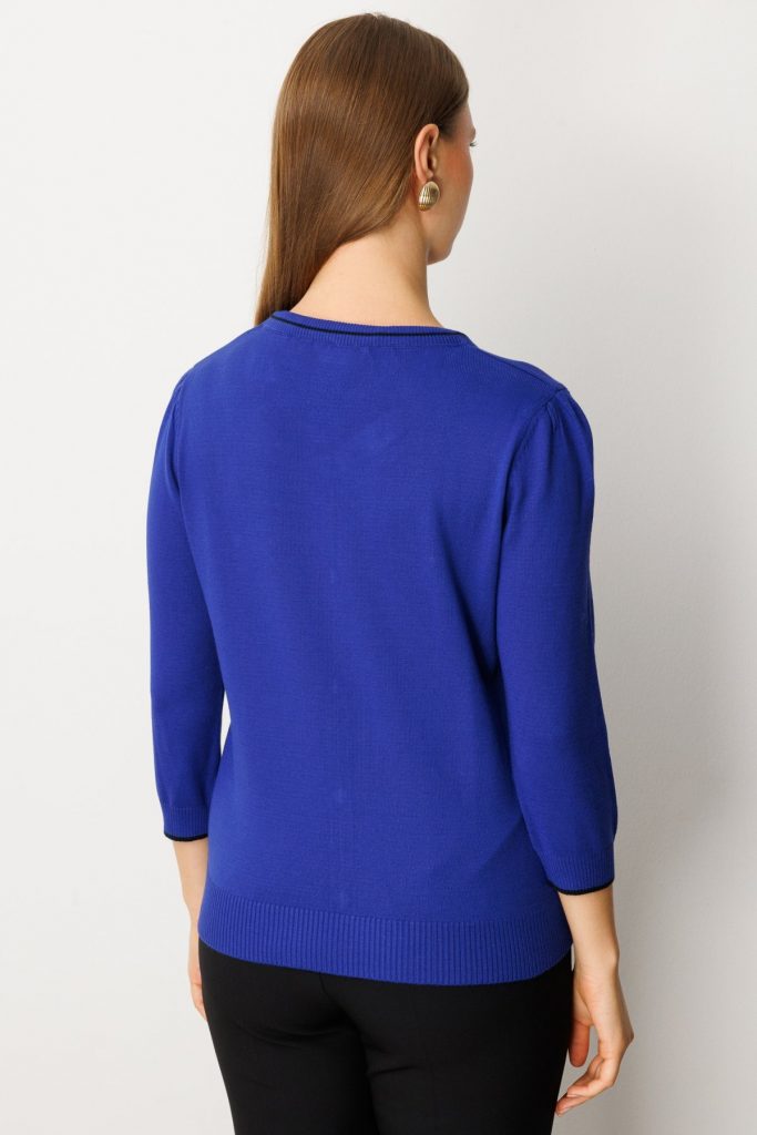 ON TRİKO Yakası Fularlı Triko Kazak 65352 - SAKS