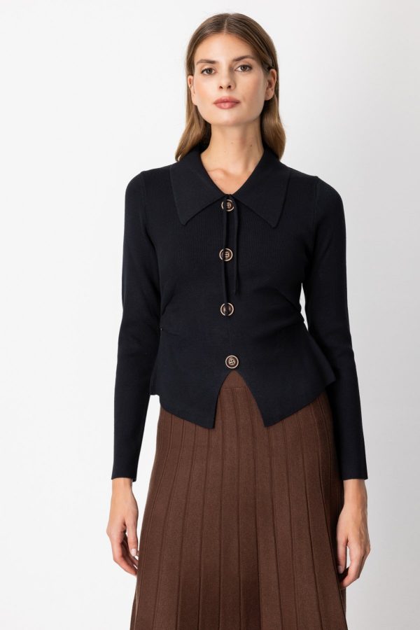 ON TRİKO  Süs Düğmeli Büzgü Detaylı Triko Kazak 65353