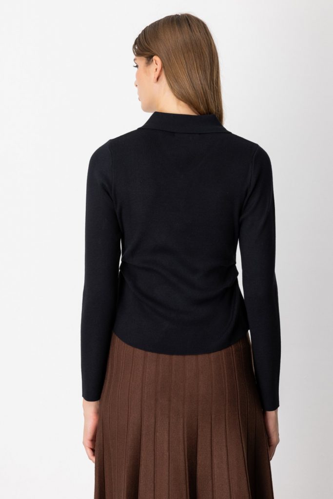 ON TRİKO  Süs Düğmeli Büzgü Detaylı Triko Kazak 65353 - Siyah