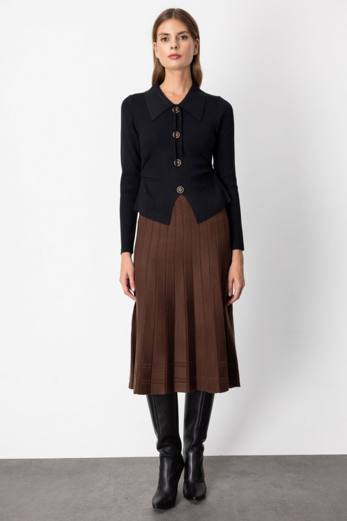 ON TRİKO  Süs Düğmeli Büzgü Detaylı Triko Kazak 65353 - Siyah