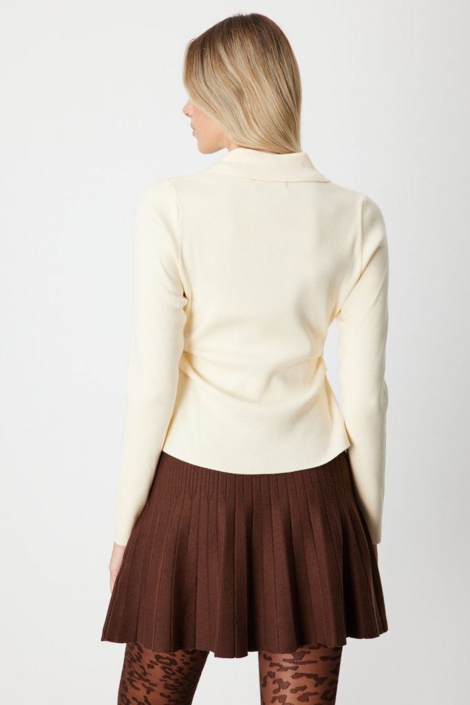 ON TRİKO  Süs Düğmeli Büzgü Detaylı Triko Kazak 65353 - KREM