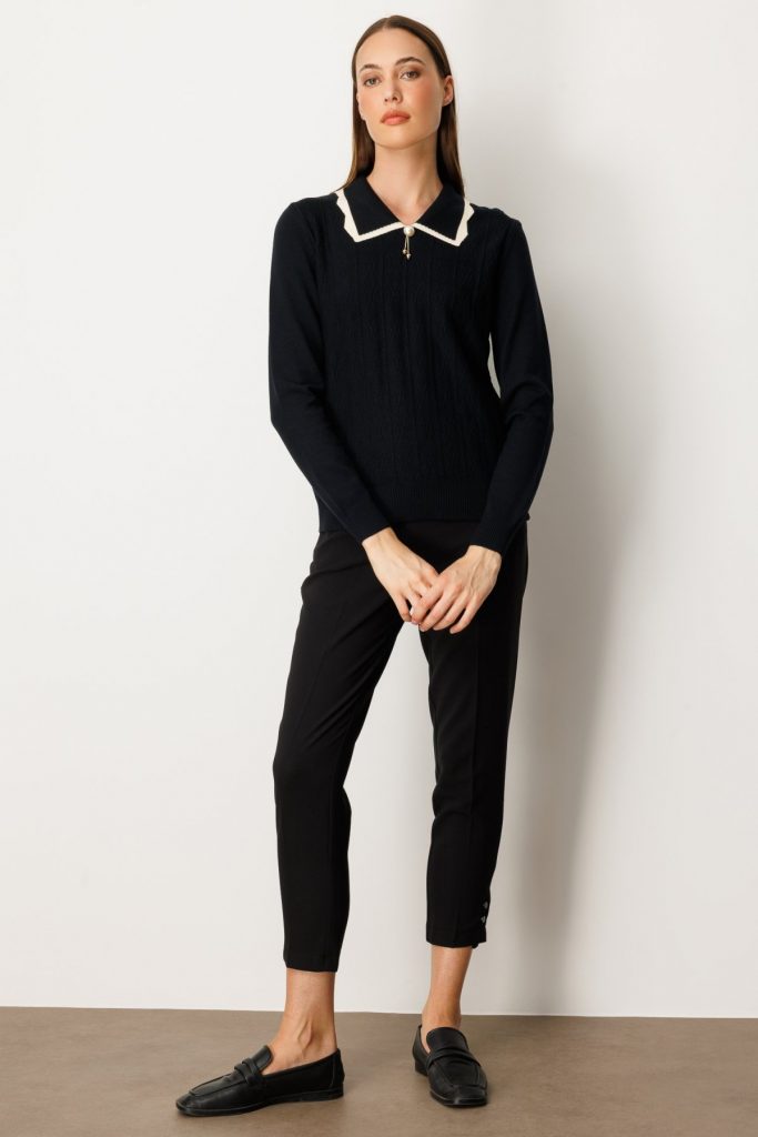 ON TRİKO Yakası Aksesuar Detaylı Triko Kazak 65363 - Siyah