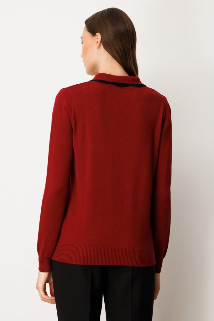 ON TRİKO Yakası Aksesuar Detaylı Triko Kazak 65363 - bordo