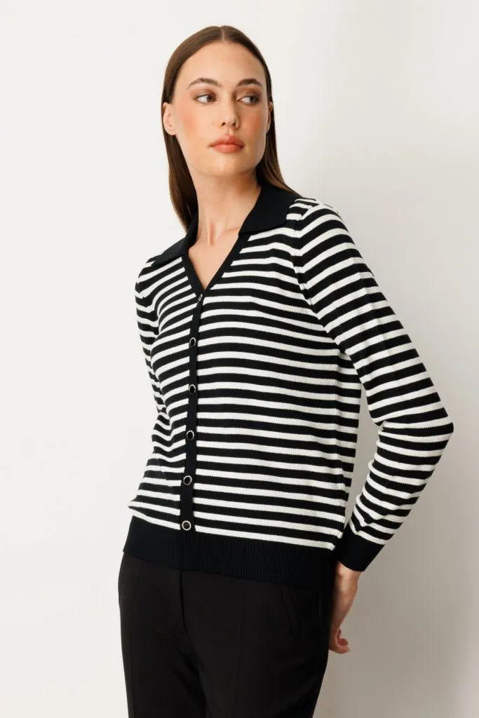 ON TRİKO Düğme Detaylı Çizgili Kazak 65367