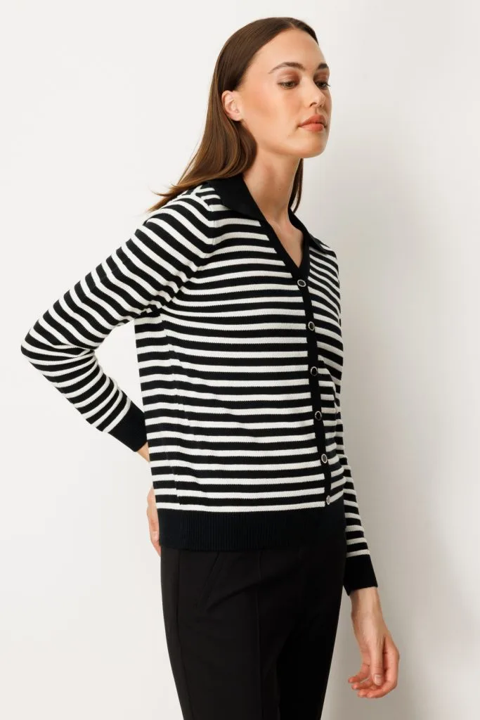 ON TRİKO Düğme Detaylı Çizgili Kazak 65367