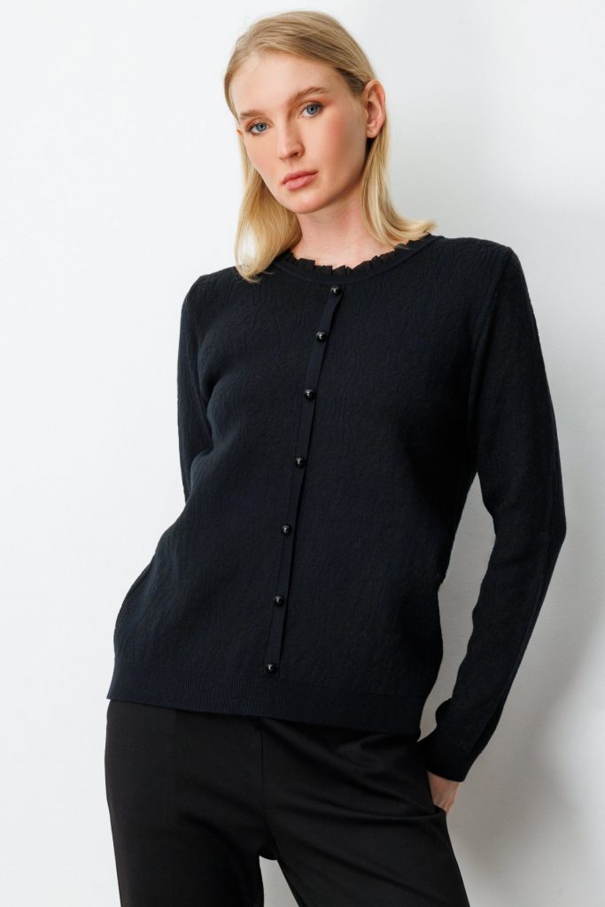 Fırfır Detaylı Triko Kazak 65368-26k - Siyah