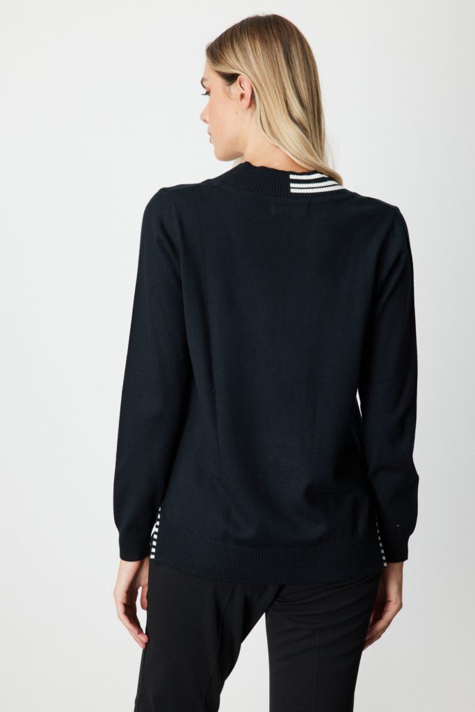 ON TRİKO V Yaka Yakası Ribanalı Kazak 65378 - Siyah