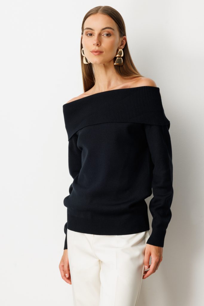 ON TRİKO Madonna Yaka Triko Kazak 65380 - Siyah