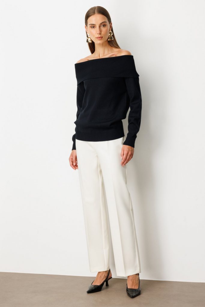 ON TRİKO Madonna Yaka Triko Kazak 65380 - Siyah