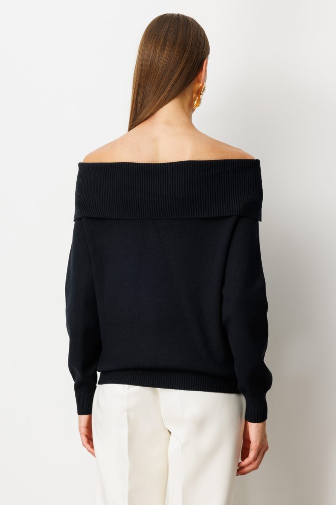 ON TRİKO Madonna Yaka Triko Kazak 65380 - Siyah