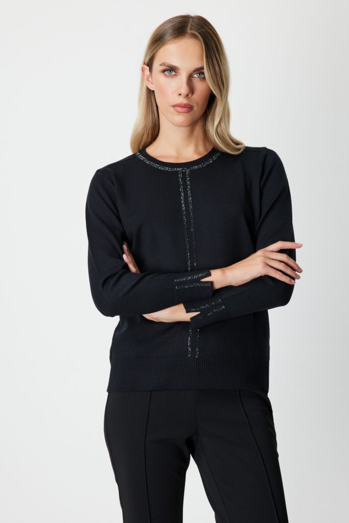 ON TRİKO Taş İşlemeli Triko Kazak 65397 - Siyah