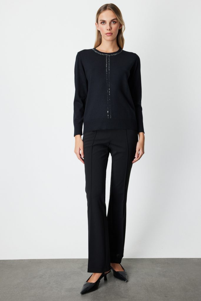 ON TRİKO Taş İşlemeli Triko Kazak 65397 - Siyah