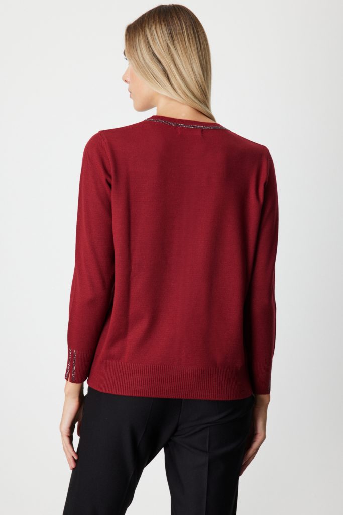 ON TRİKO Taş İşlemeli Triko Kazak 65397 - bordo