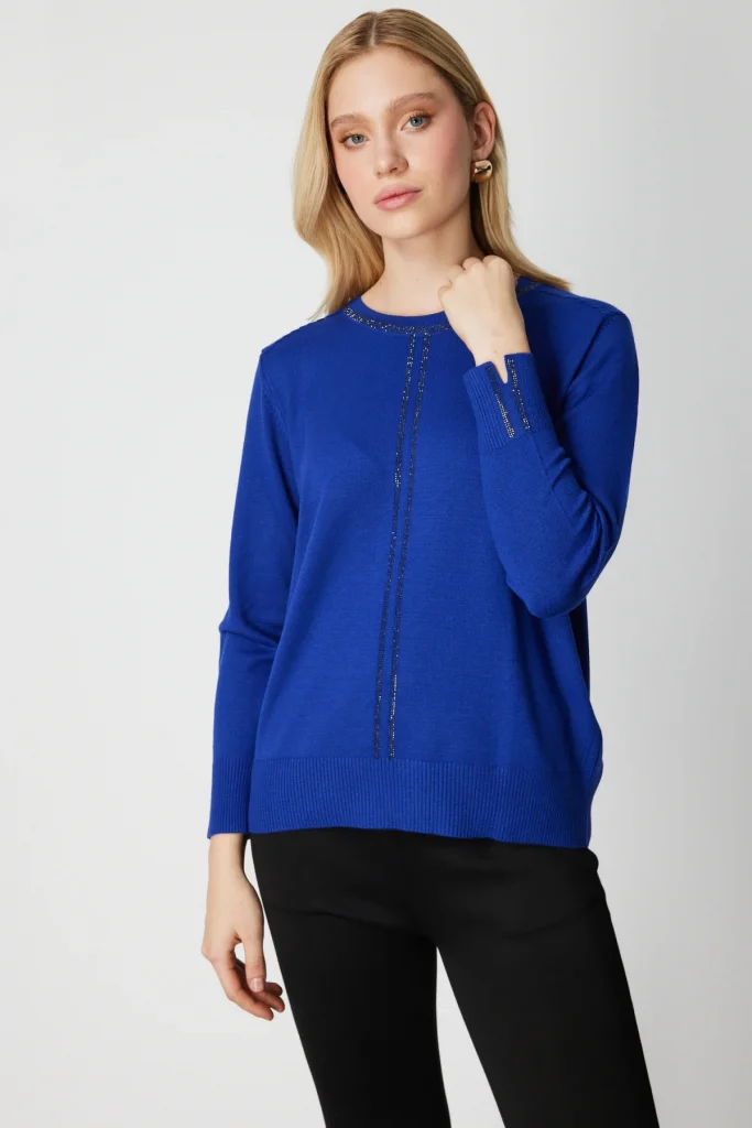 ON TRİKO Taş İşlemeli Triko Kazak 65397 - SAKS