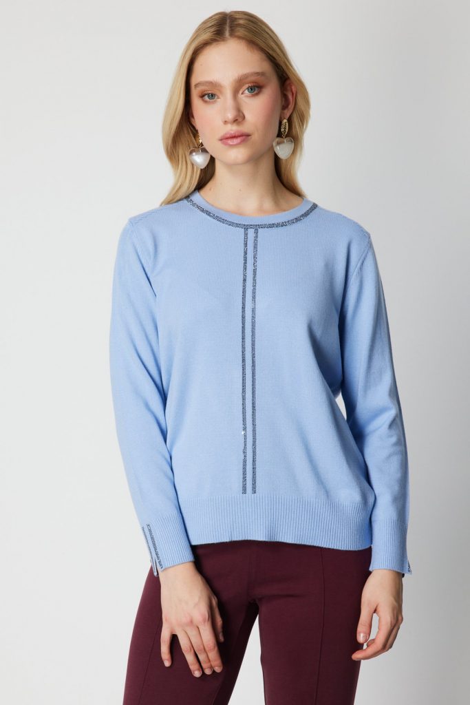 ON TRİKO Taş İşlemeli Triko Kazak 65397 - MAVİ