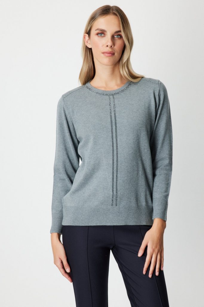 ON TRİKO Taş İşlemeli Triko Kazak 65397 - GRİ