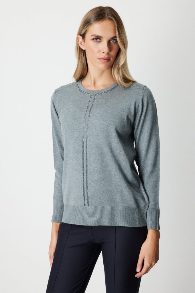 ON TRİKO Taş İşlemeli Triko Kazak 65397 - GRİ