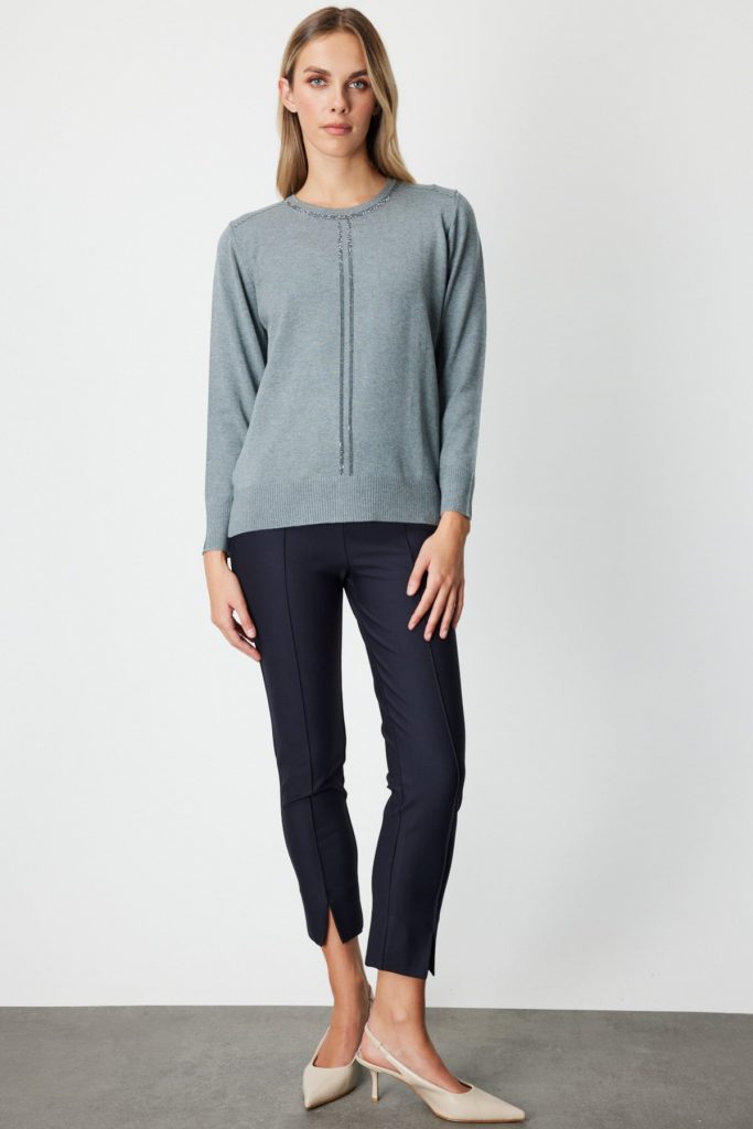 ON TRİKO Taş İşlemeli Triko Kazak 65397 - GRİ