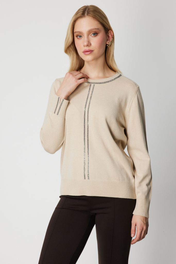 ON TRİKO Taş İşlemeli Triko Kazak 65397 - BEJ