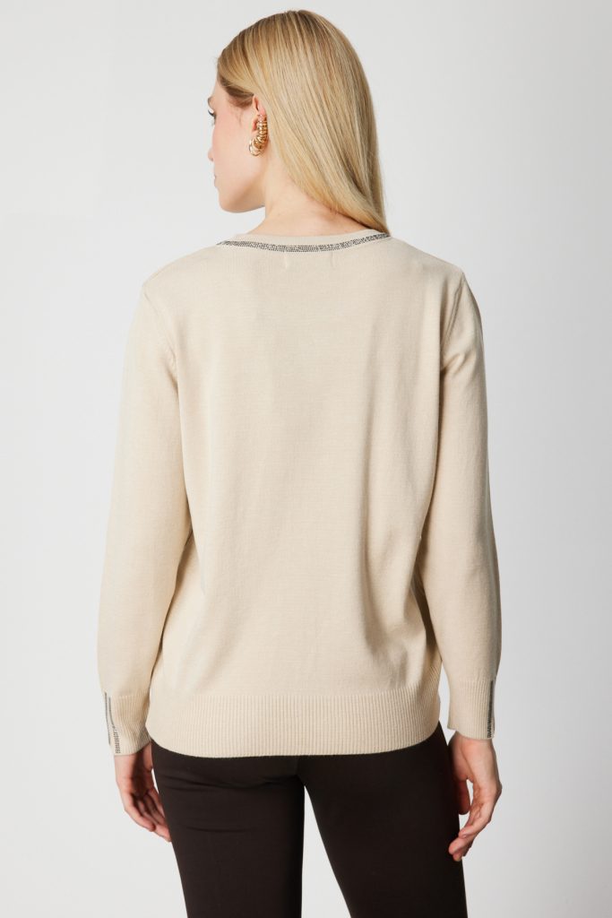 ON TRİKO Taş İşlemeli Triko Kazak 65397 - BEJ