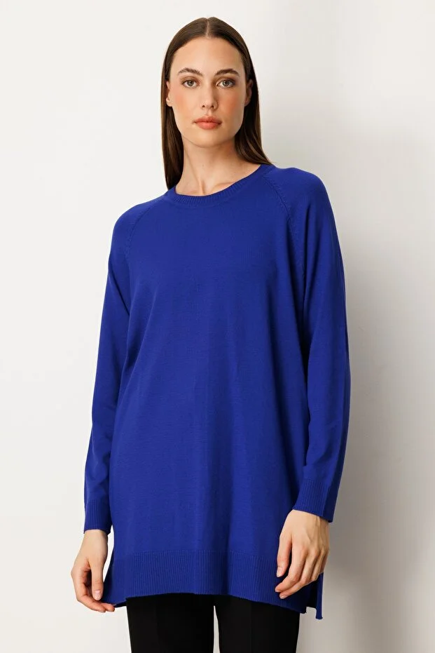 ON TRİKO Arkası Düğmeli Sıfır Yaka Kazak  65413 - SAKS