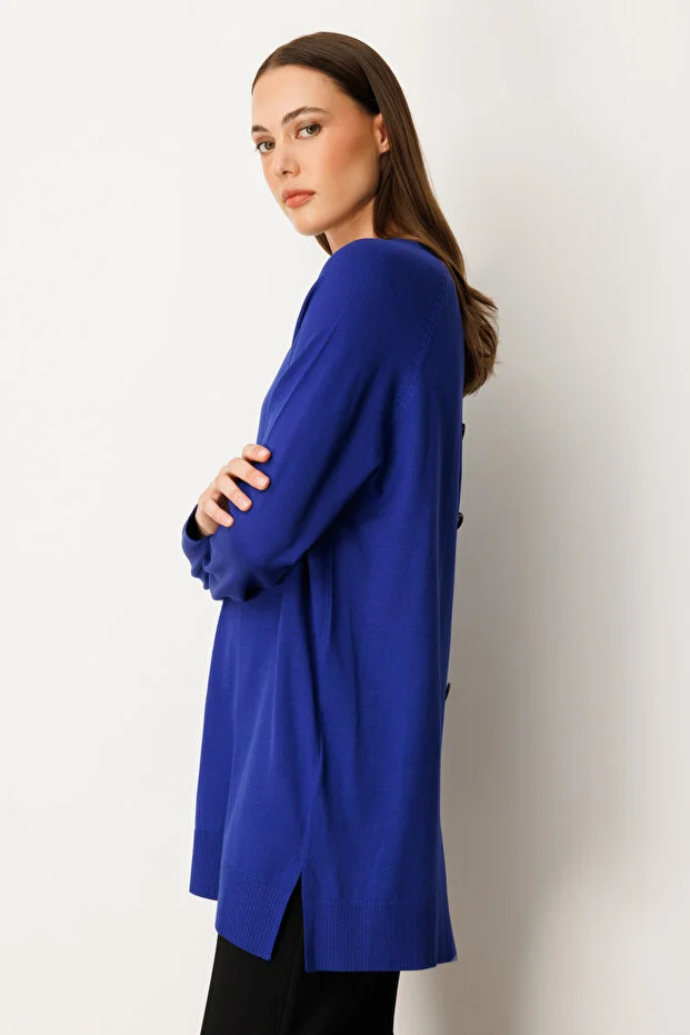 ON TRİKO Arkası Düğmeli Sıfır Yaka Kazak  65413 - SAKS