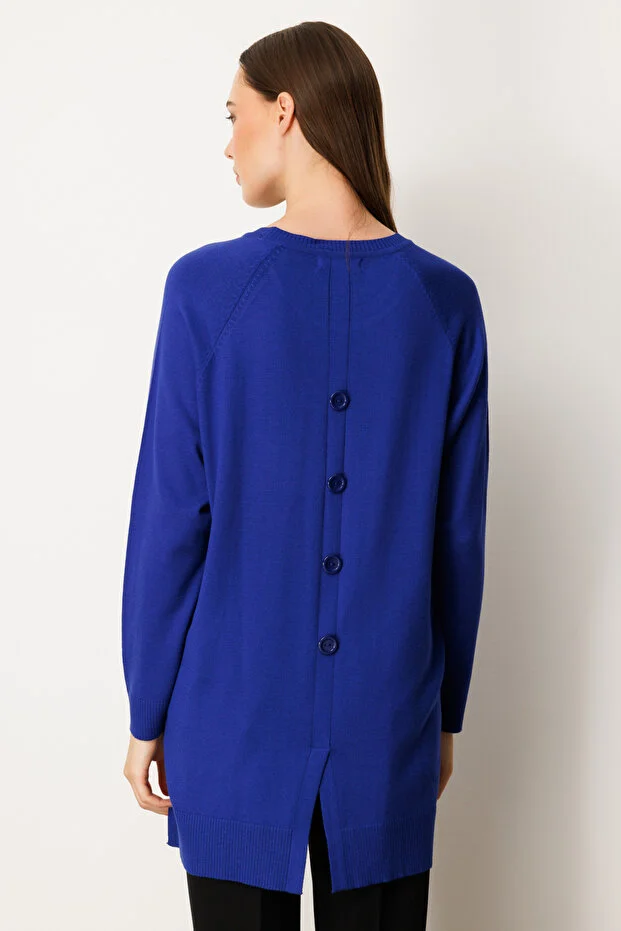 ON TRİKO Arkası Düğmeli Sıfır Yaka Kazak  65413 - SAKS