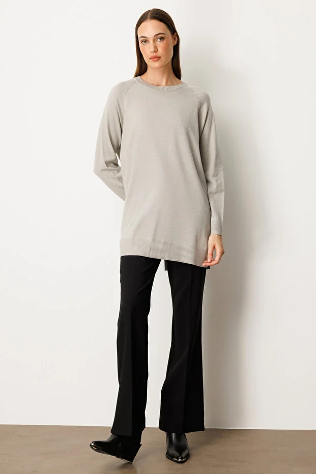 ON TRİKO Arkası Düğmeli Sıfır Yaka Kazak  65413 - GRİ