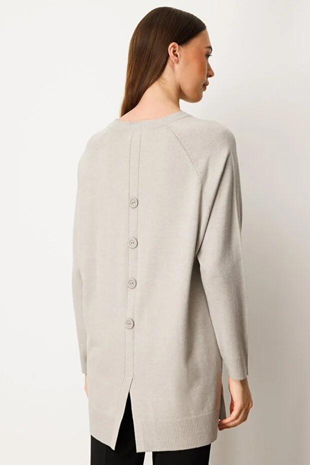 ON TRİKO Arkası Düğmeli Sıfır Yaka Kazak  65413 - GRİ