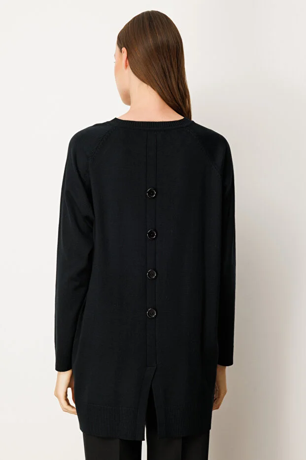ON TRİKO Arkası Düğmeli Sıfır Yaka Kazak  65413 - Siyah