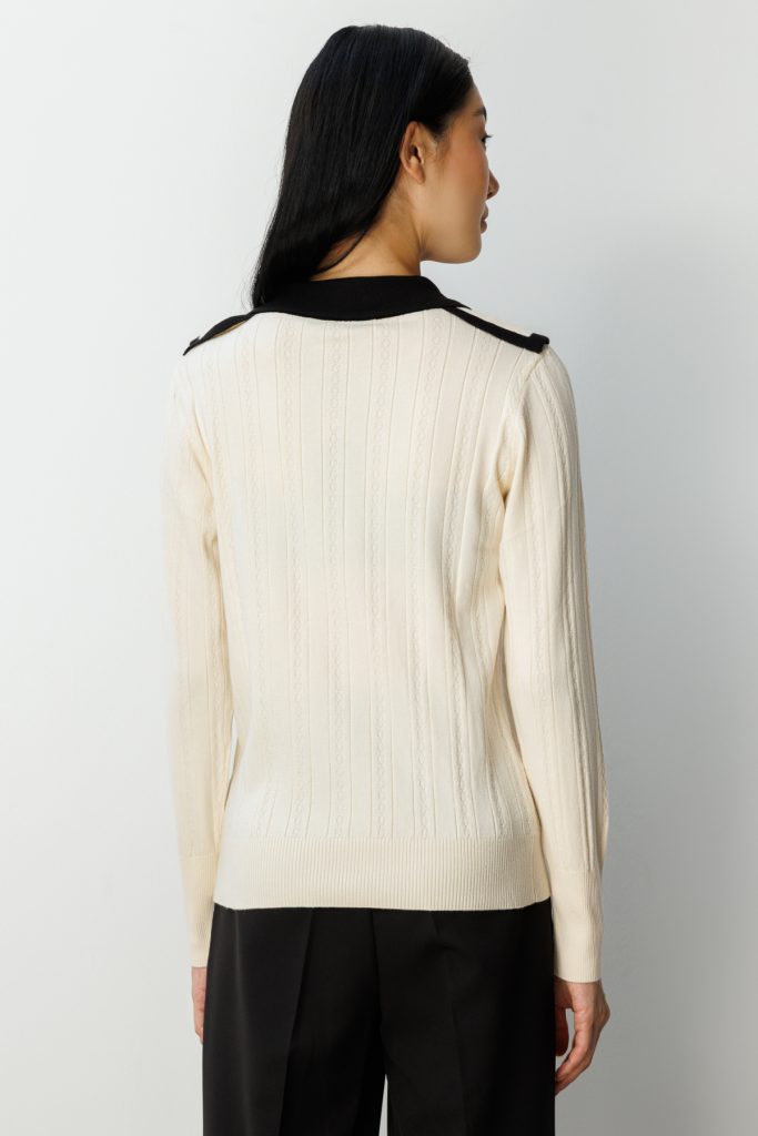 ON TRİKO Çift Yaka Düğme Detaylı Triko Kazak 66460 - KREM