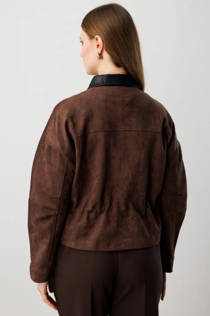 ON TRİKO Cepleri Taş Detaylı Süet Mont 60714 - kahve