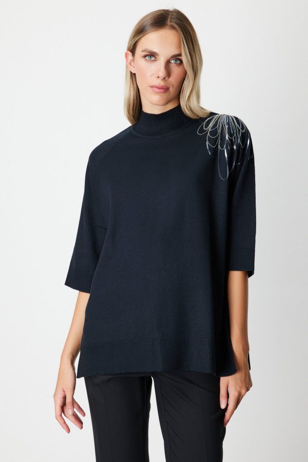 ON TRİKO Omzu Zincir İşlemeli Triko Kazak 65381