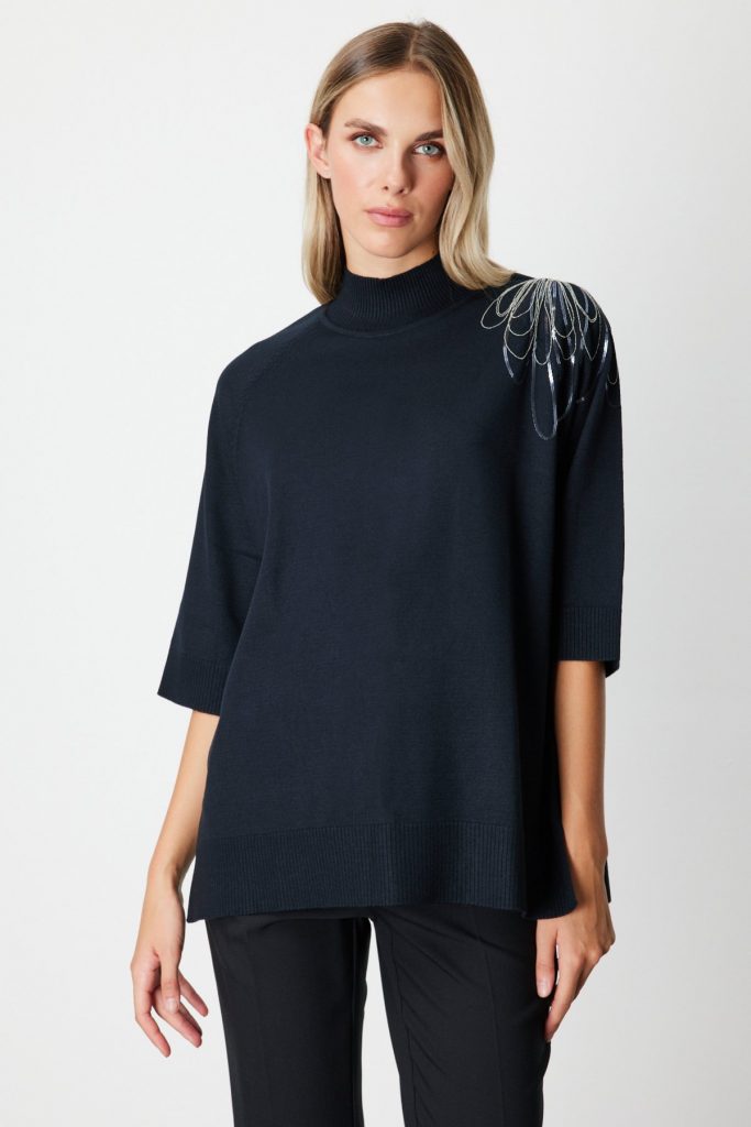 ON TRİKO Omzu Zincir İşlemeli Triko Kazak 65381 - Siyah