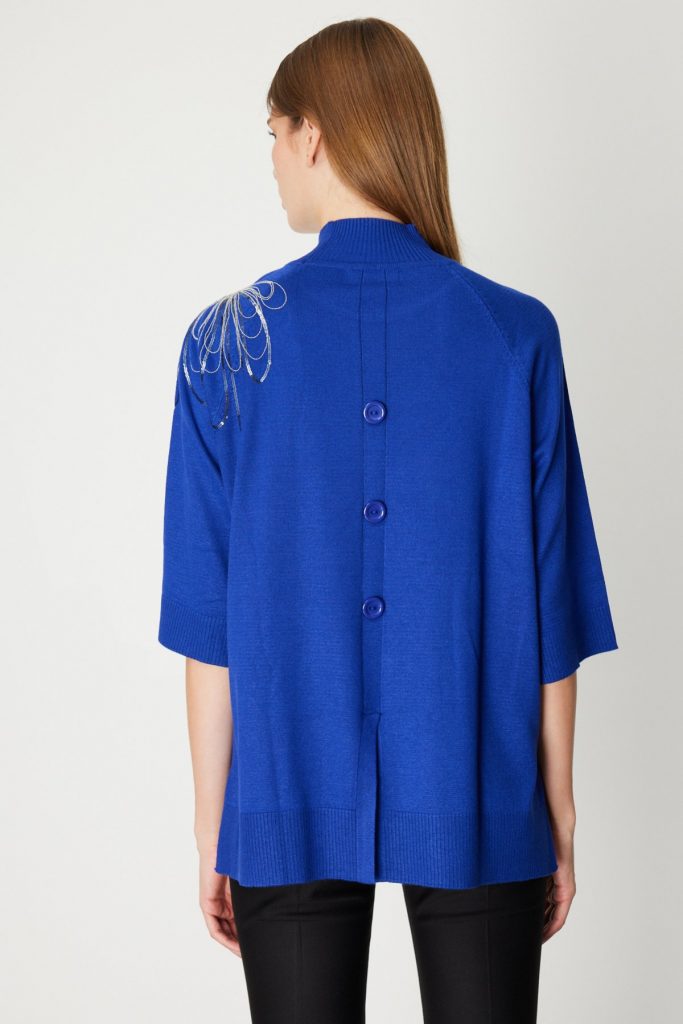 ON TRİKO Omzu Zincir İşlemeli Triko Kazak 65381 - SAKS