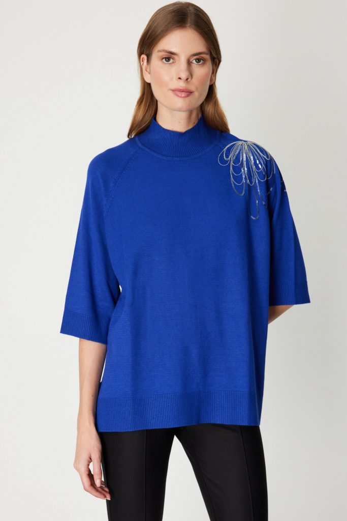 ON TRİKO Omzu Zincir İşlemeli Triko Kazak 65381 - SAKS